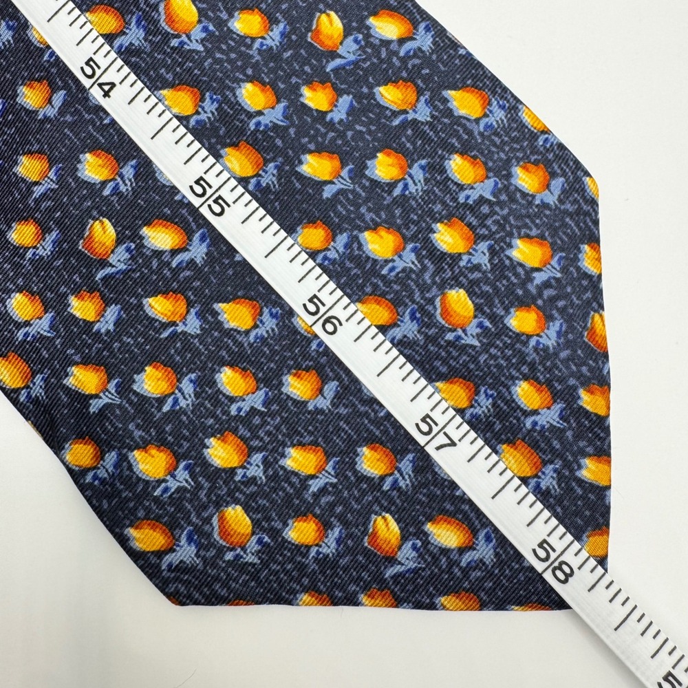 Metropolitan Museum‎ of Art Mens Silk Tie Navy Blue Orange Tulip Floral MMA - Picture 8 of 8